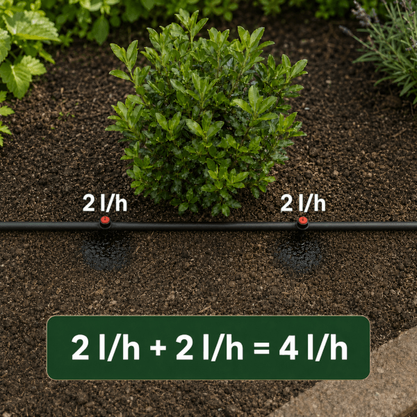 Calcul de la durée d’arrosage avec deux goutteurs de 2 litres par heure